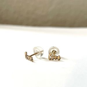 10K Yellow Gold Love Script Screw Back Earrings